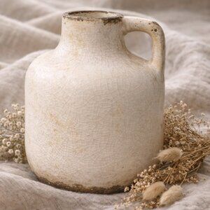 NWT Vintage Farmhouse Style Crackled Rustic Milk Jug Vase
